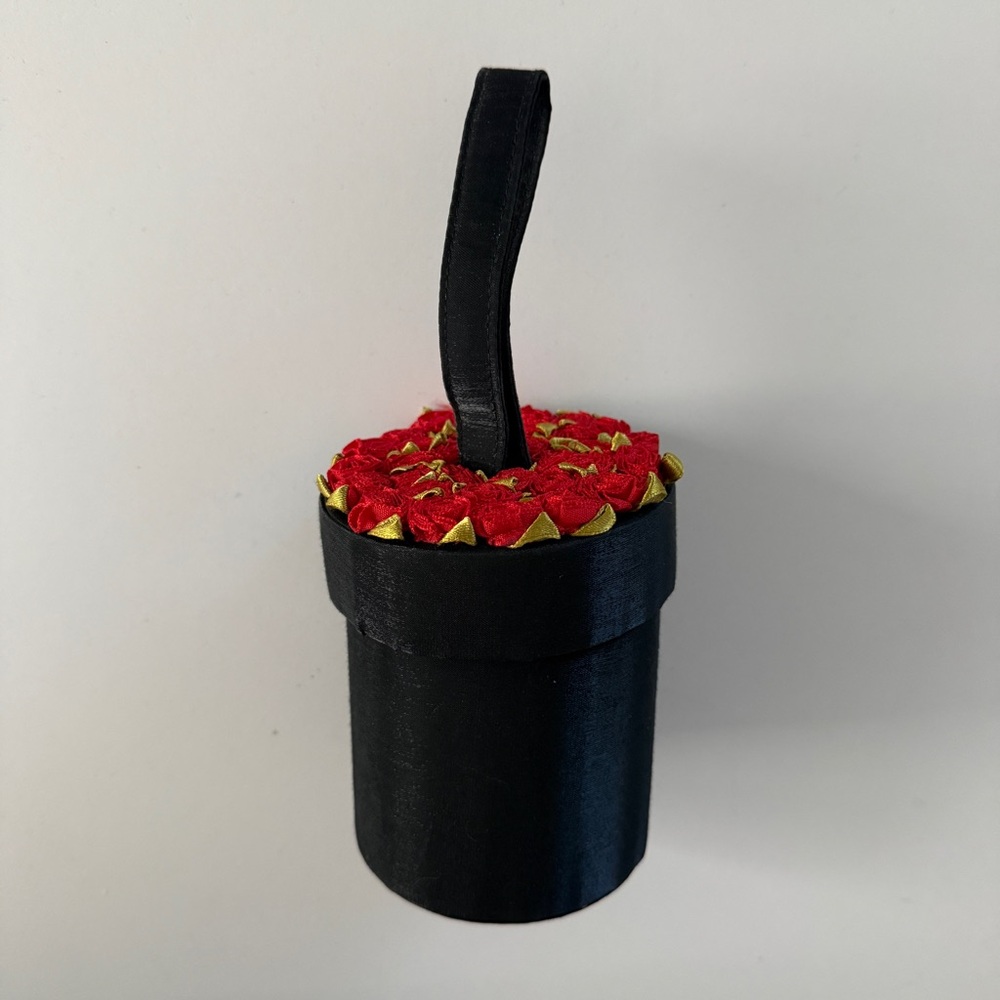 Black Handled Key/Card Holder with Red Flower Top and Gold Accents
